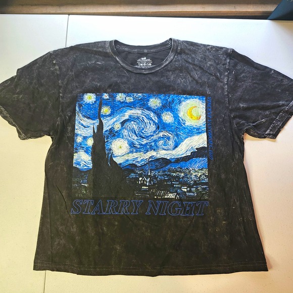 Tops - Crop Starry Night Vincent van Gogh Graphic Print Black Cotton Crew Neck M